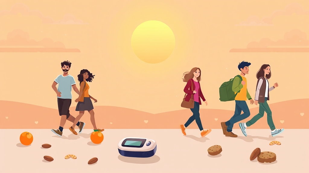 당뇨 간식 활용 식단 및 루틴 (cartoon 스타일)