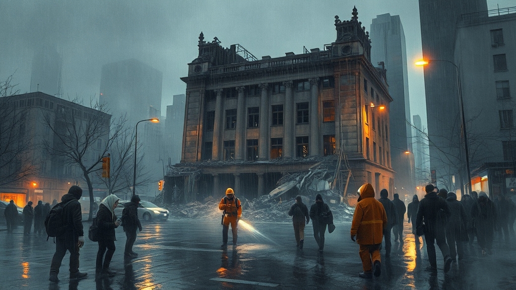 집중호우 피해 복구 (watercolor 스타일)