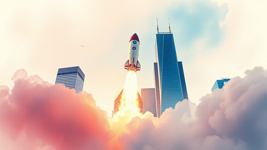 미국 기술 산업의 혁신과 장기적 우상향 곡선을 표현한 수채화 스타일 투자 이미지