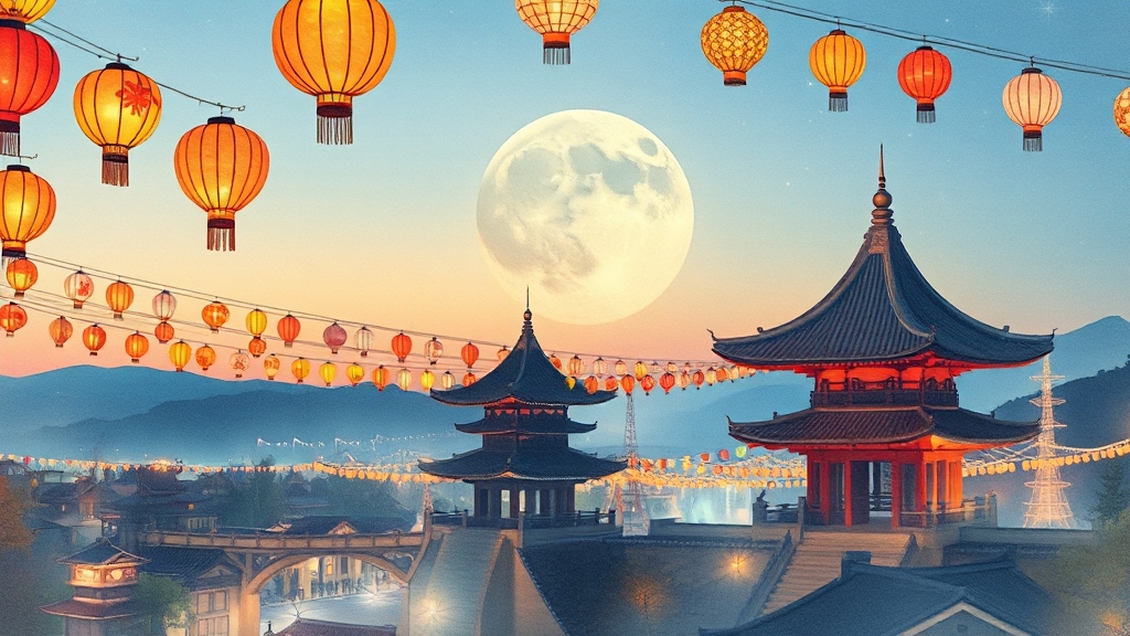 밤하늘의 아름다움: 주요 유등 전시 (watercolor 스타일)