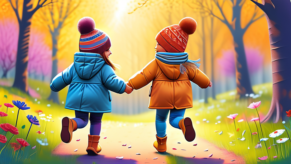 아이와 함께하는 봄 산책, 에뜨와 7부 팬츠와 함께 (illustration 스타일)