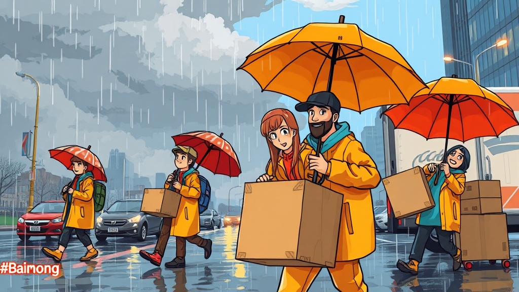 장마철 이사 시 고려사항 (cartoon 스타일)