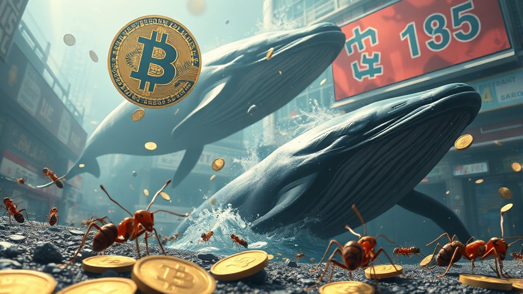 현재 시장 상황: 고래와 개미의 선택은? (realistic 스타일)