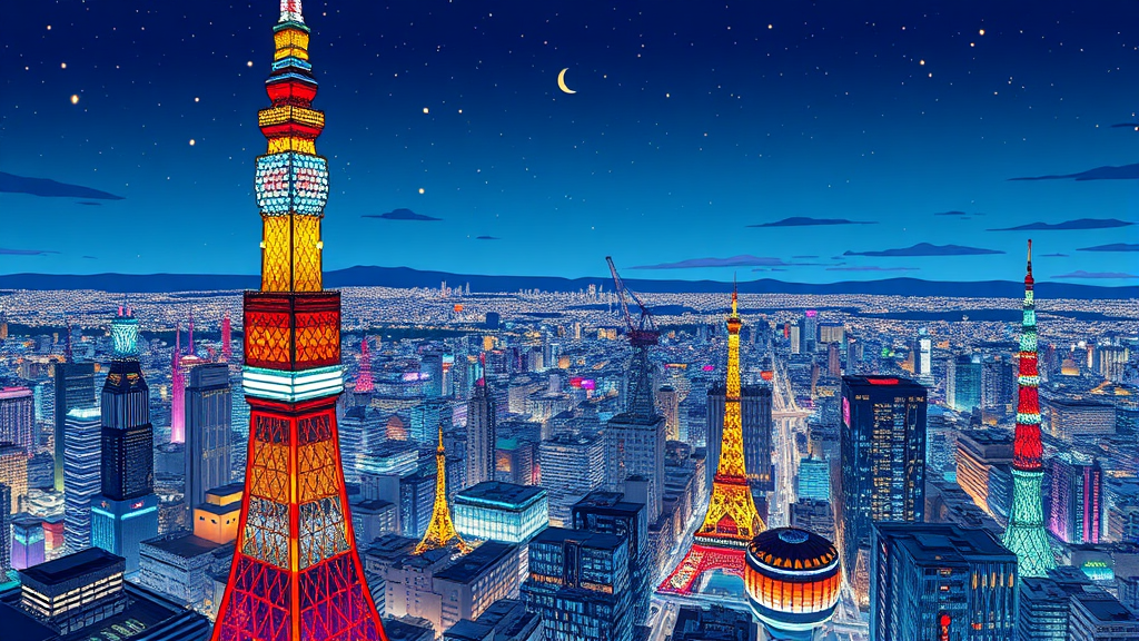 도쿄 스카이트리의 숨 막히는 야경, 어디서 어떻게 즐길까? (cartoon 스타일)