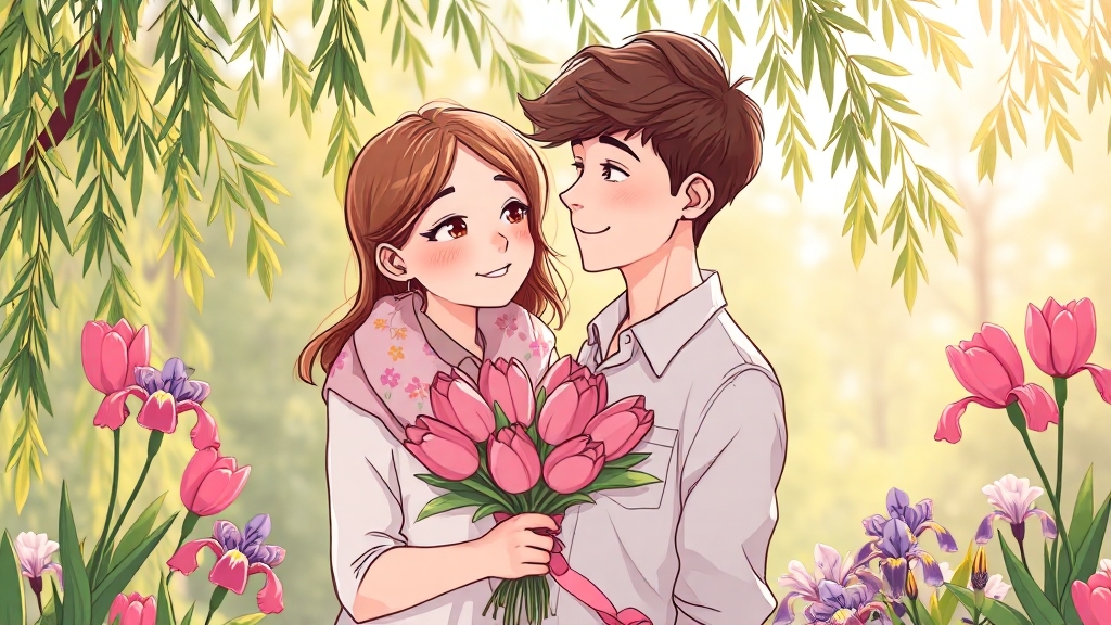 분홍 튤립: 애정과 행복 (cartoon 스타일)