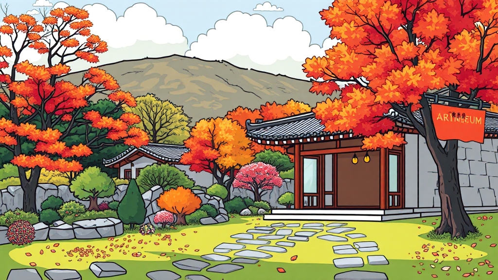 호암미술관: 예술과 자연의 조화 (cartoon 스타일)