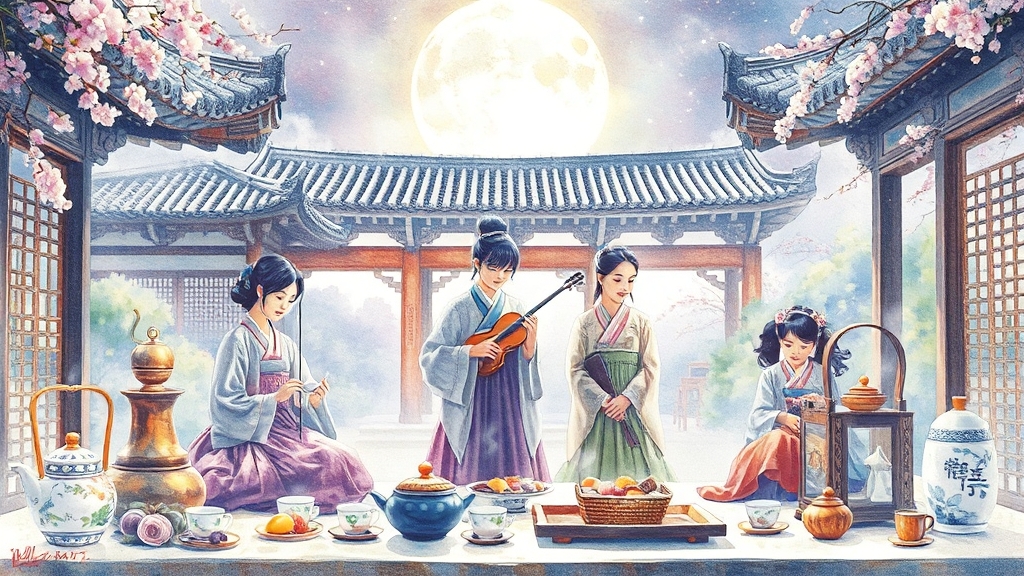 전통 예술 공연 및 행사 (watercolor 스타일)