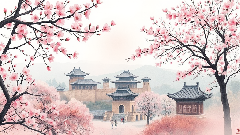 매화꽃과 함께 즐기는 주변 관광지 (watercolor 스타일)