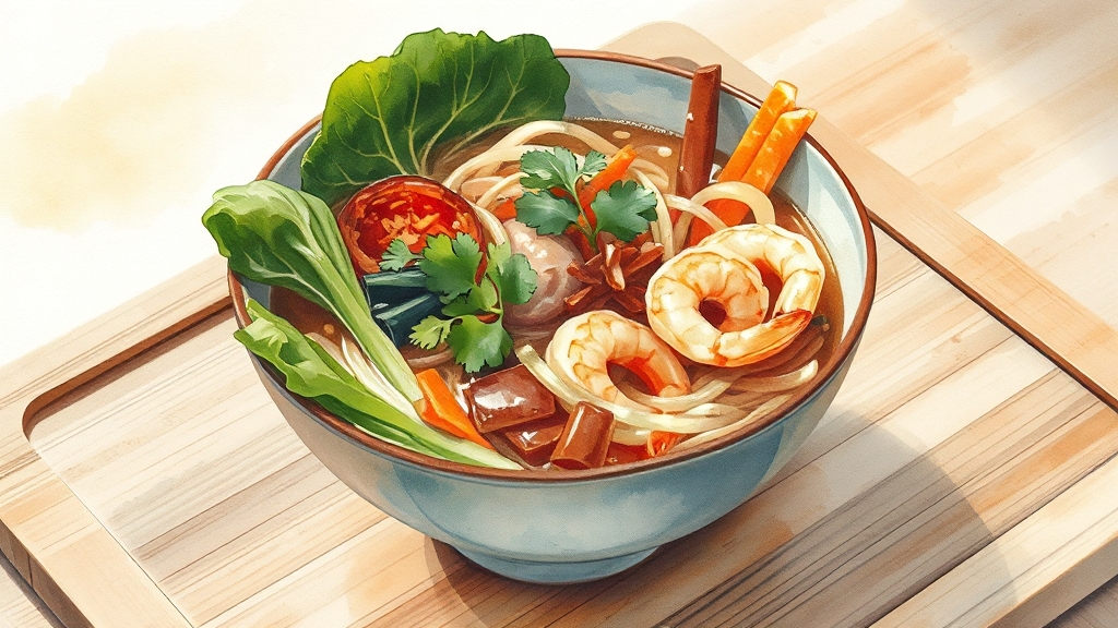 라면 영양 불균형 해소 (watercolor 스타일)