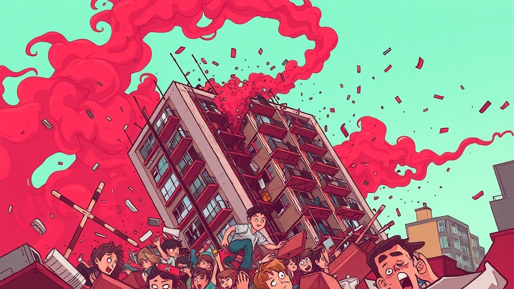 아파트 붕괴 꿈, 상황별 해석 (cartoon 스타일)