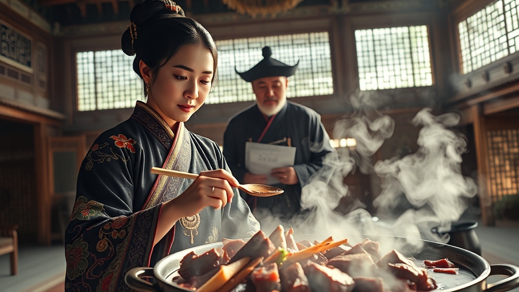 왕의 입맛을 사로잡는 요리 대결 (realistic 스타일)