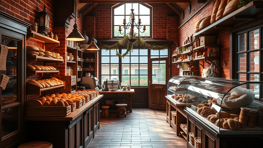 아카렌가 베이커리의 매력적인 매장 분위기 (realistic 스타일)