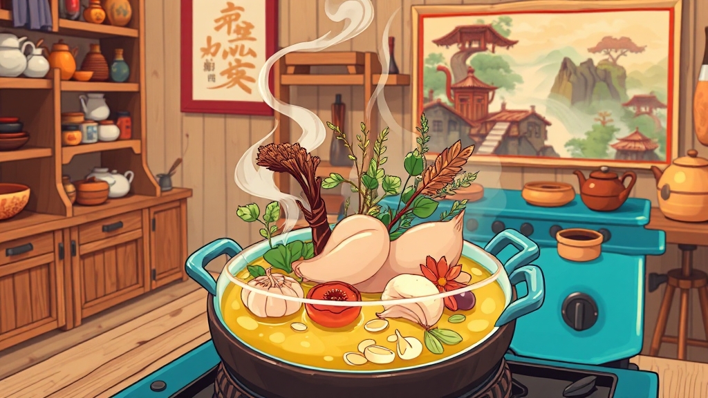 육수 맛을 좌우하는 재료 (cartoon 스타일)