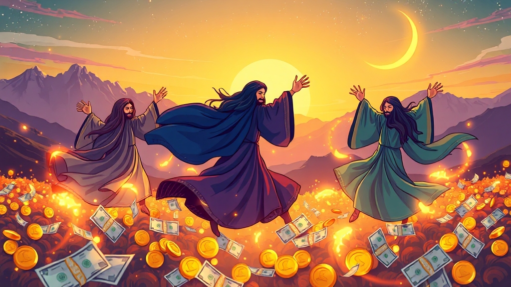 무당 꿈과 신령 꿈: 긍정적 의미와 소원 성취 (cartoon 스타일)