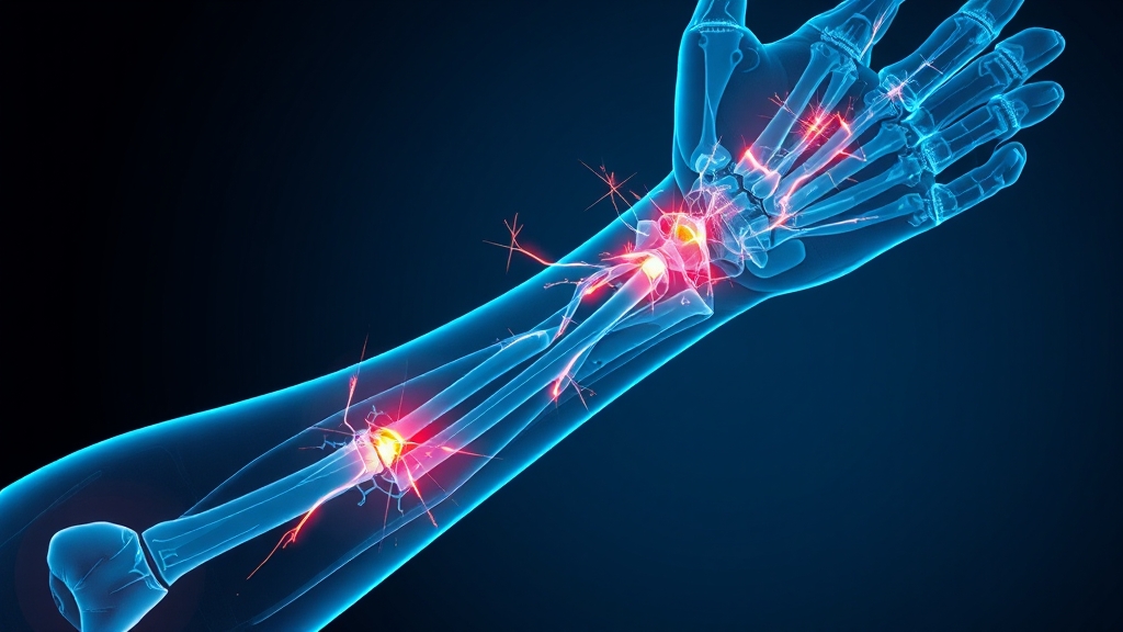 신경 압박 시 팔꿈치 통증 증상 (illustration 스타일)