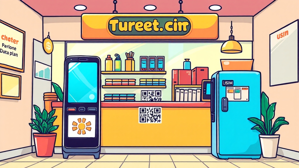 알뜰폰 유심 구매 및 개통 정보 (cartoon 스타일)