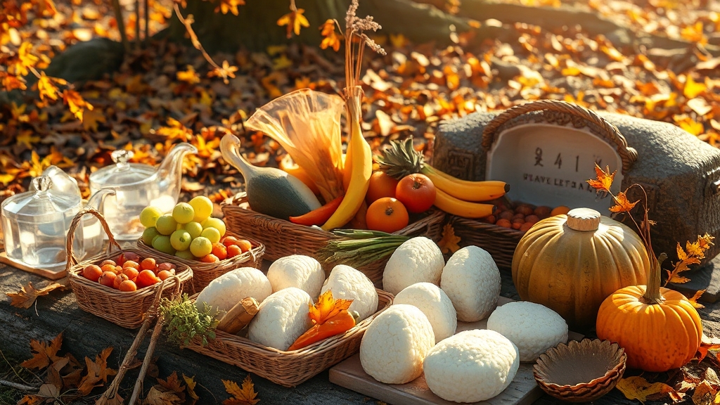 성묘 음식 종류 및 의미 (realistic 스타일)