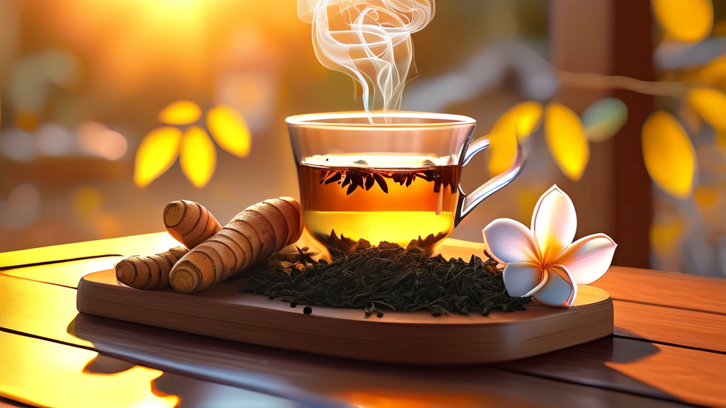 생강차의 핵심 성분과 건강 효과 (realistic 스타일)