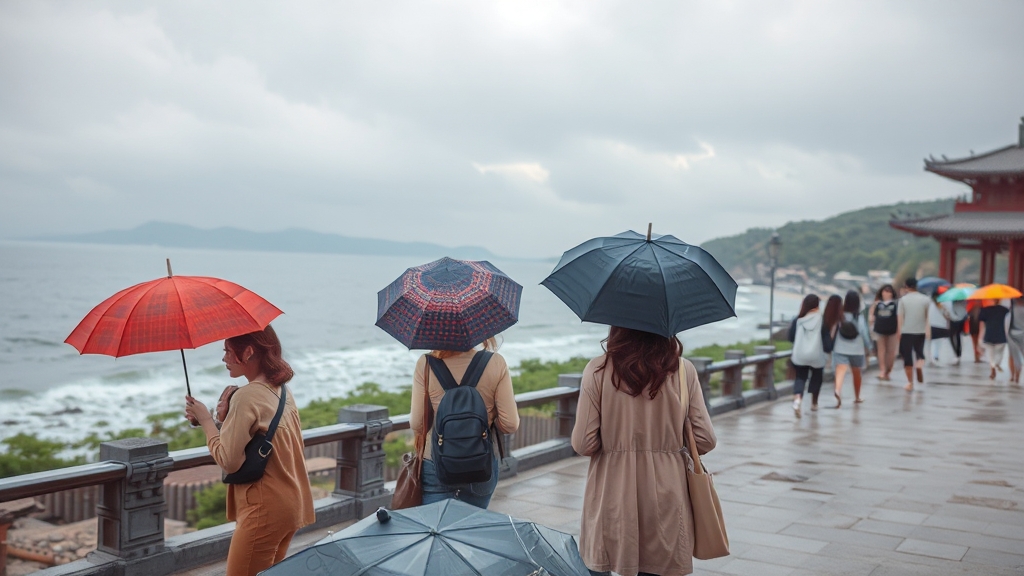 야외 활동 시 날씨 유의사항 (realistic 스타일)