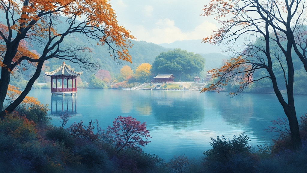 의림지 주변 관광 명소 (watercolor 스타일)