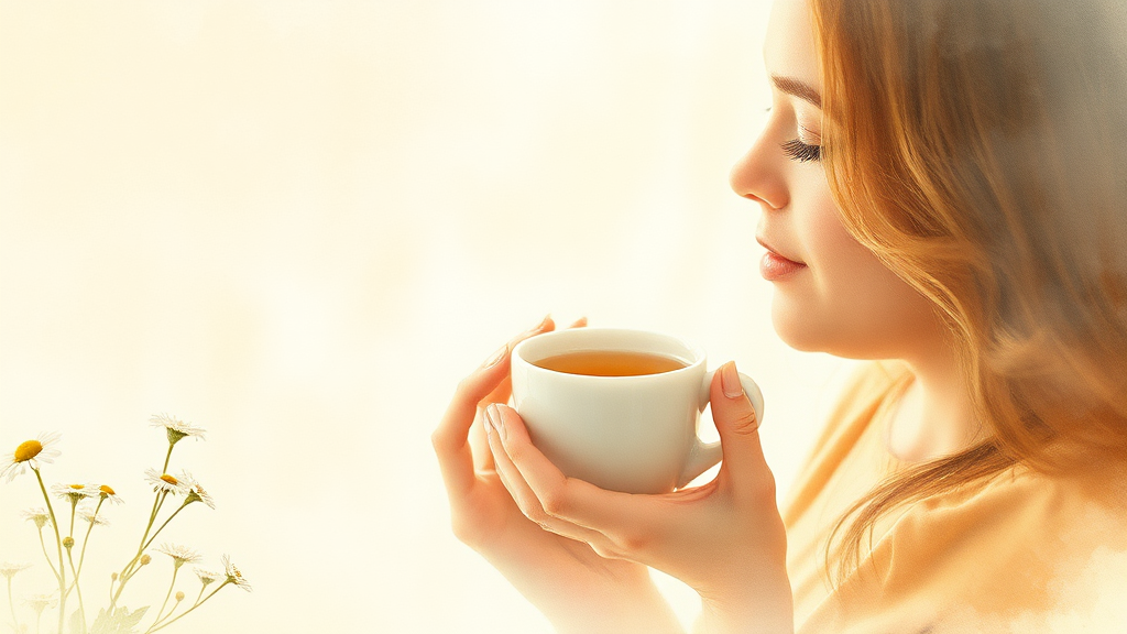 스트레스와 불안감 해소, 캐모마일차의 진정 효과 (watercolor 스타일)