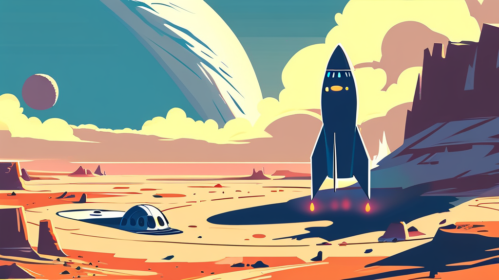 우주 여행 및 화성 탐사 사업 전망 (cartoon 스타일)