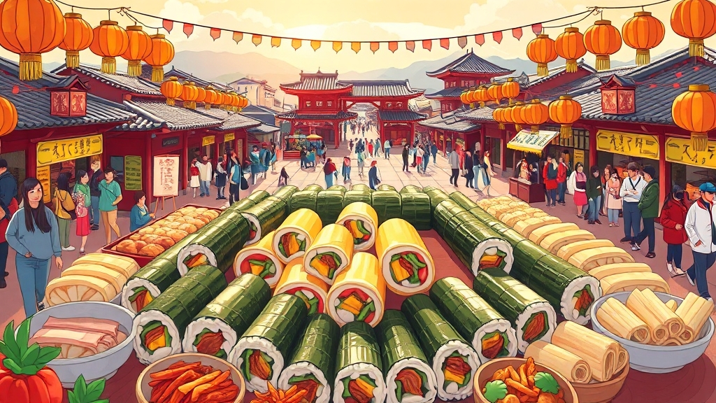 김밥 종류 및 구매 정보 (cartoon 스타일)