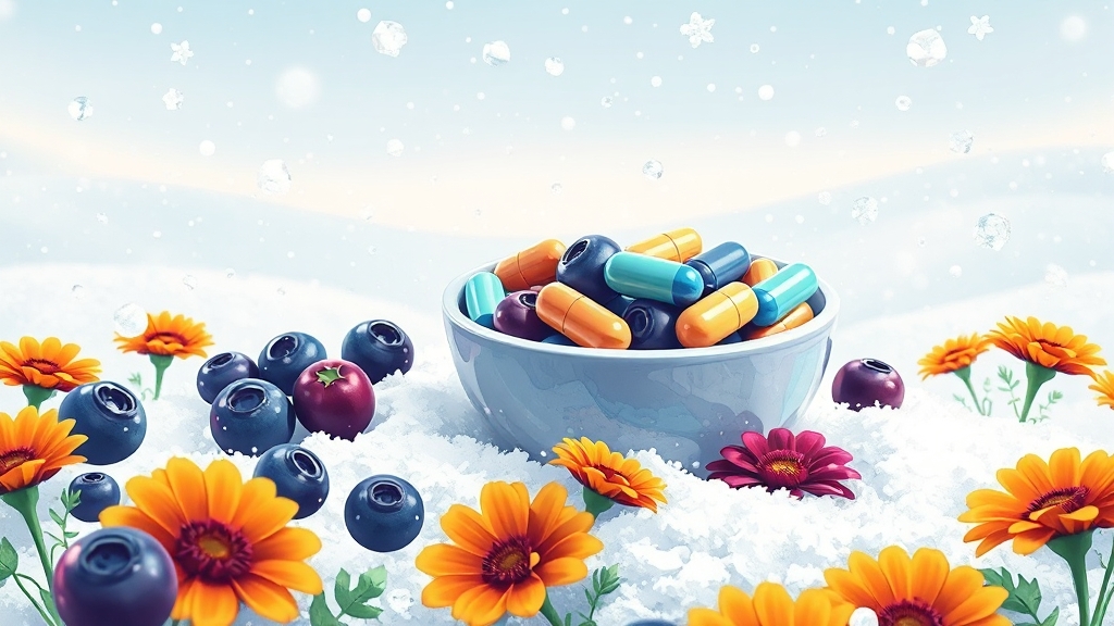 비문증 관련 영양제 (cartoon 스타일)