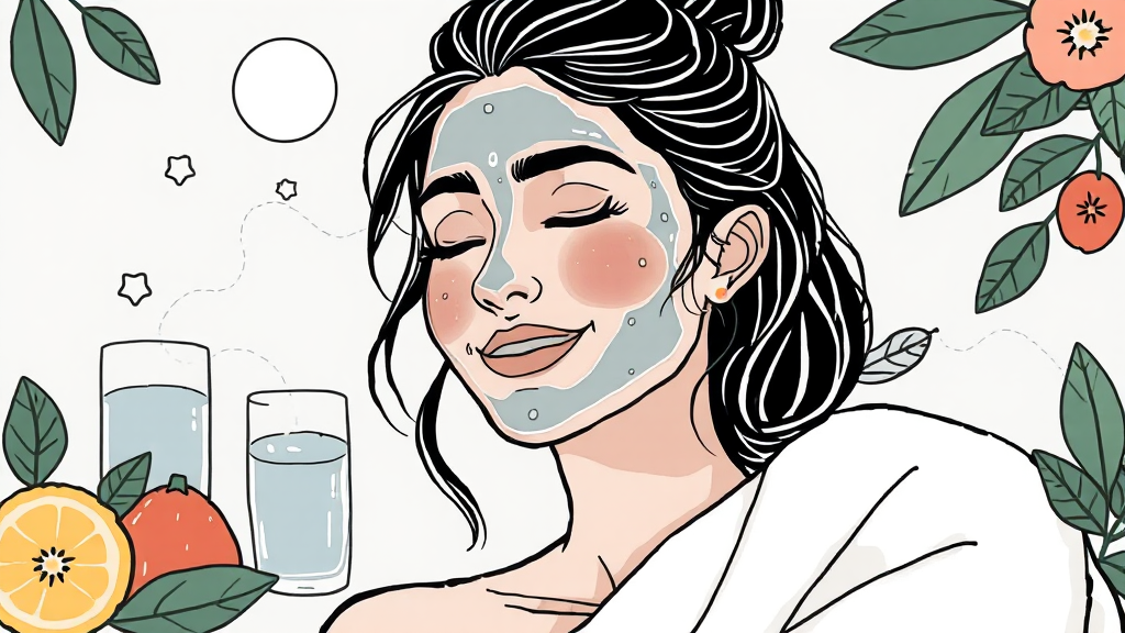 천연 마스크팩과 함께 하면 좋은 습관 (illustration 스타일)