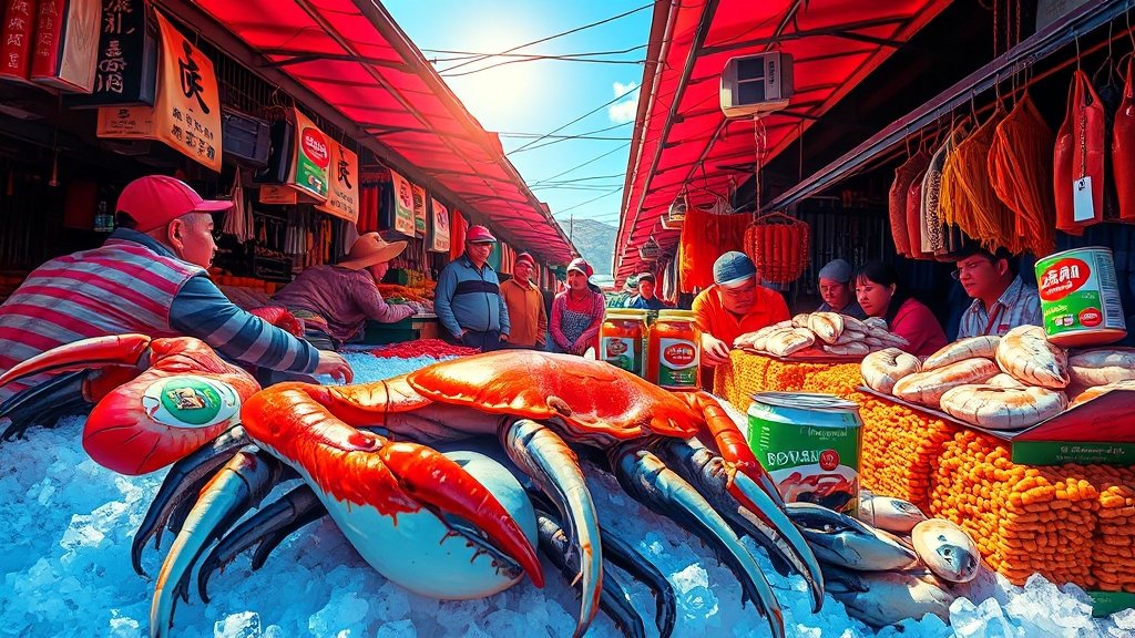 기장 시장: 특산물 & 먹거리 천국 (popart 스타일)