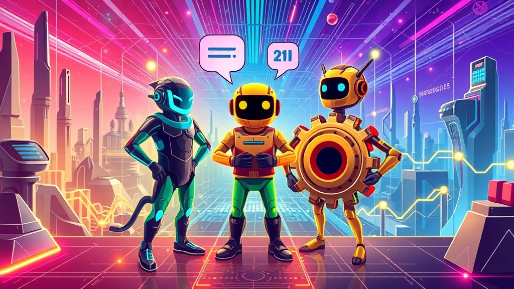 제미나이 vs 경쟁 AI 서비스 (챗GPT, Groq) (cartoon 스타일)