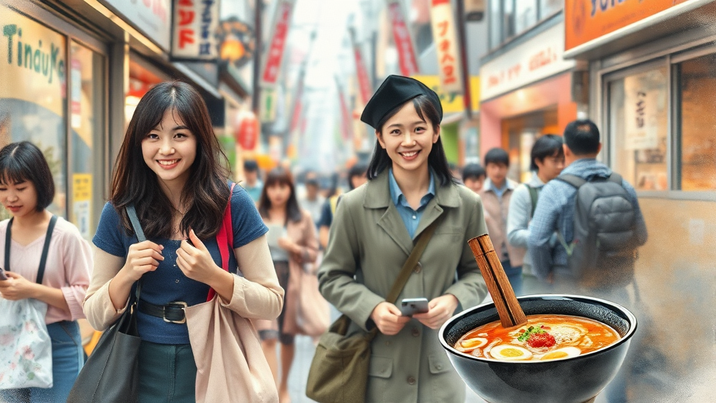 텐진: 쇼핑 & 맛집 탐방 (watercolor 스타일)