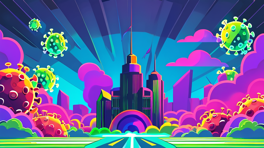 변이 바이러스 확산에 따른 투자 전략 및 유의사항 (cartoon 스타일)