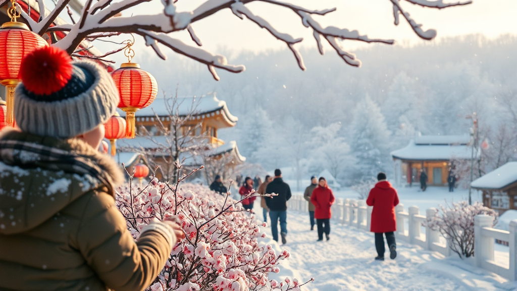 겨울 왕국으로 떠나는 설날 축제: 눈꽃과 얼음의 향연 (realistic 스타일)