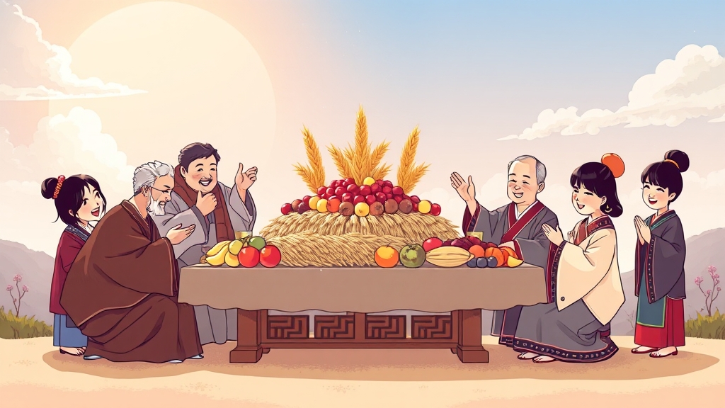 백중 의례와 참여 방법 (cartoon 스타일)