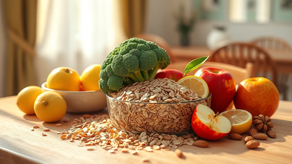 식이섬유 풍부한 음식 가이드 (realistic 스타일)