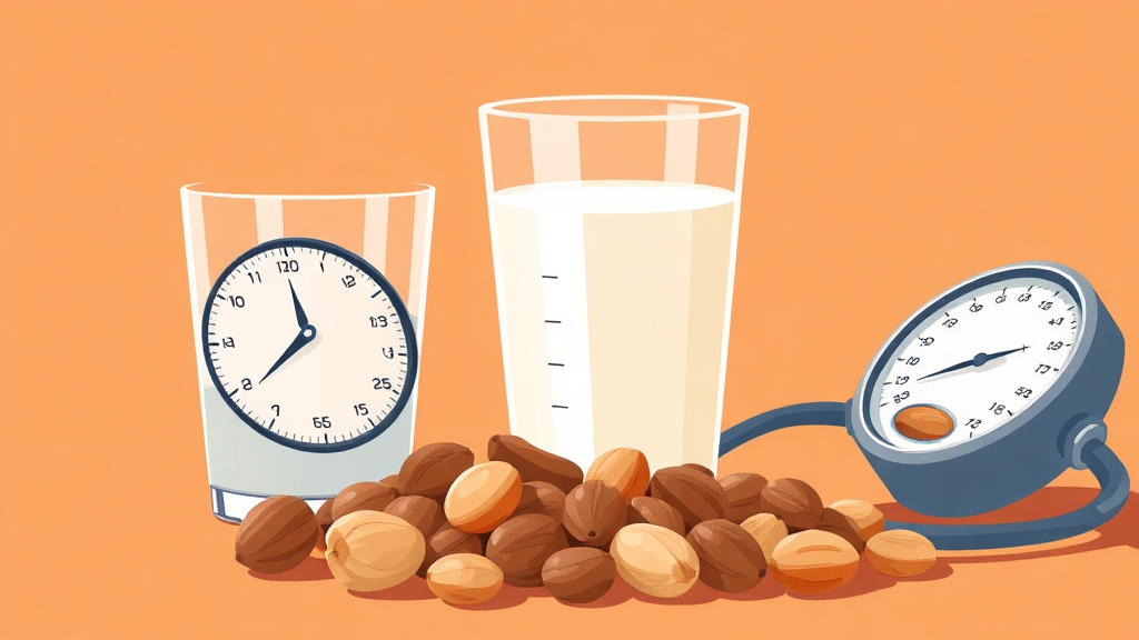 혈압 낮추는 음식: 견과류 및 유제품 (illustration 스타일)