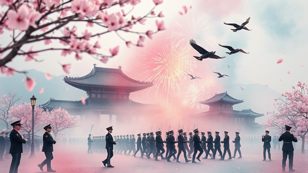 군악의장 페스티벌: 진해군항제만의 특별한 경험 (watercolor 스타일)