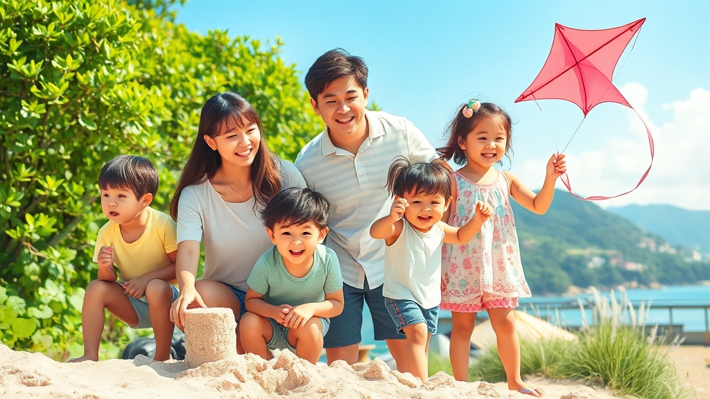 가족 여름휴가, 아이와 함께 즐기기 좋은 곳 (realistic 스타일)