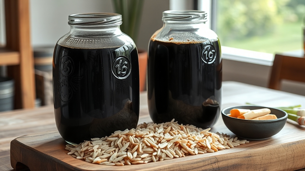 흑초 vs 일반 식초, 뭐가 다를까? (realistic 스타일)