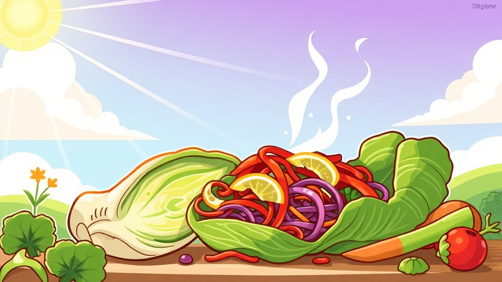 봄동 손질부터 겉절이까지: 비빔밥 준비 완벽 가이드 (cartoon 스타일)