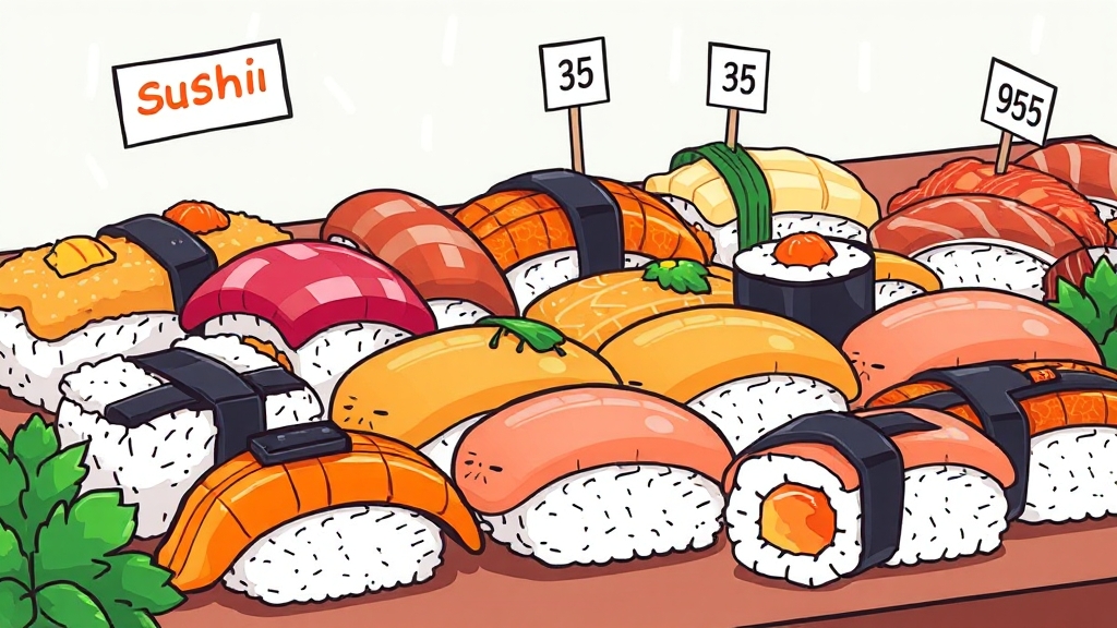스시 맛집 가격 정보 (cartoon 스타일)