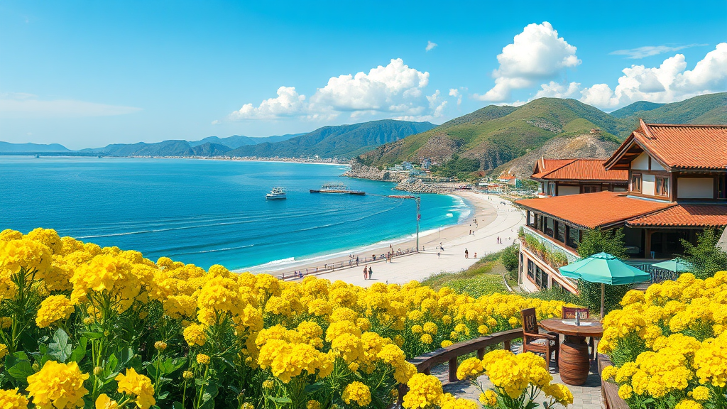 용머리해안 주변 추천 관광지 및 맛집 (realistic 스타일)