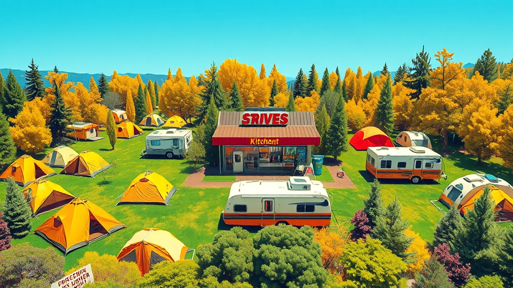 캠핑장 시설, 미리 확인하세요! (popart 스타일)