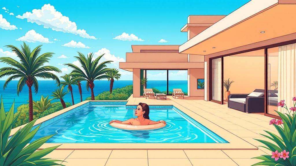 풀빌라 100% 즐기기 (cartoon 스타일)