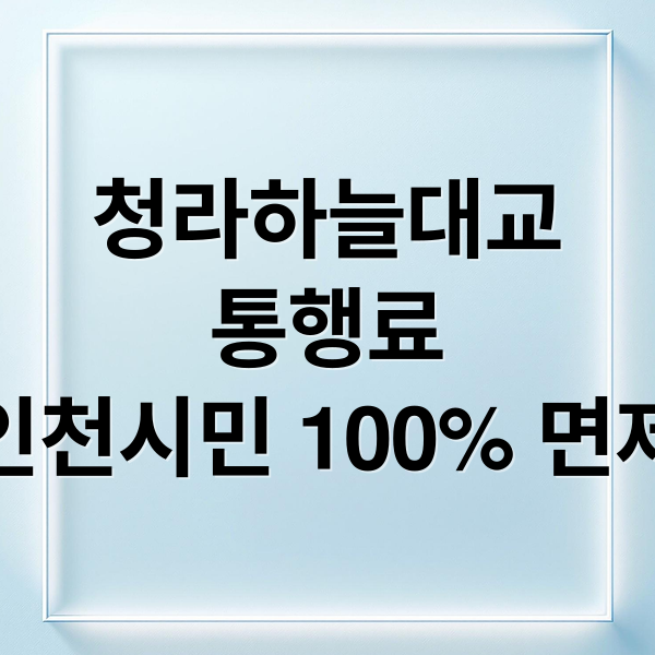 청라하늘대교
통행료
인천시민 100% 면제 (청라하늘대교 통행료 감면 인천 시민 무료 신청)