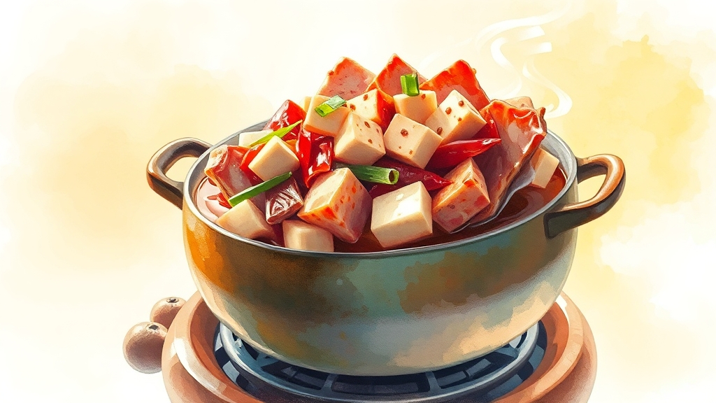김치찌개 기본 재료 (watercolor 스타일)