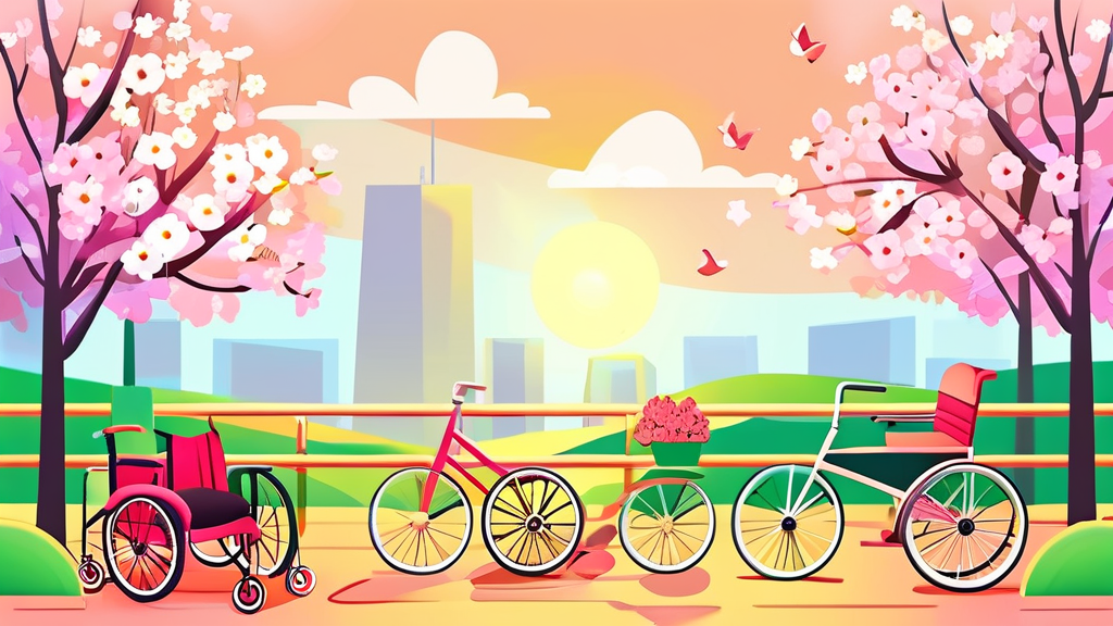 휠체어/유모차 이용자를 위한 맞춤형 봄꽃 축제 즐기기 (illustration 스타일)