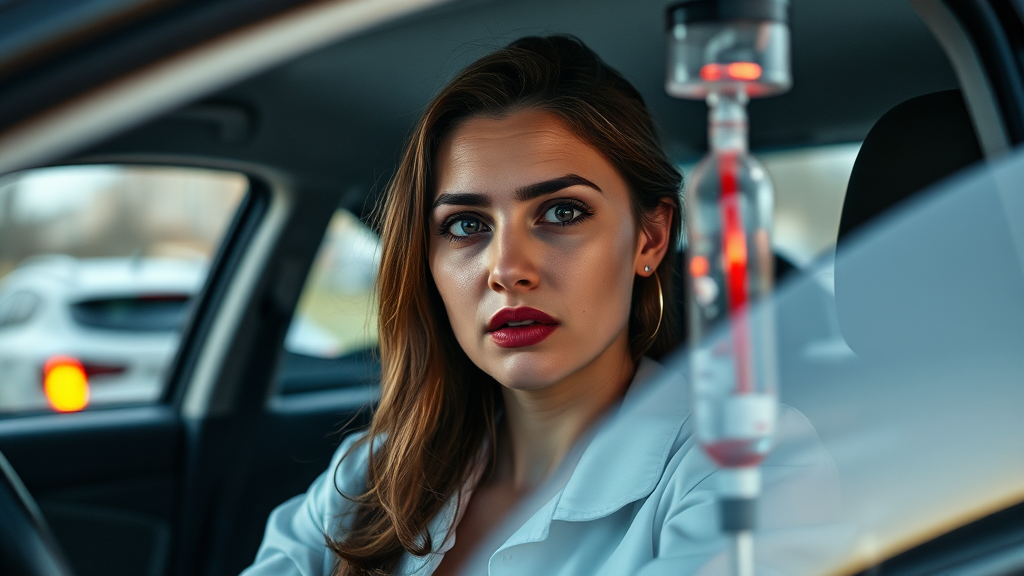 차량 내 링거 투여의 위험성 (realistic 스타일)