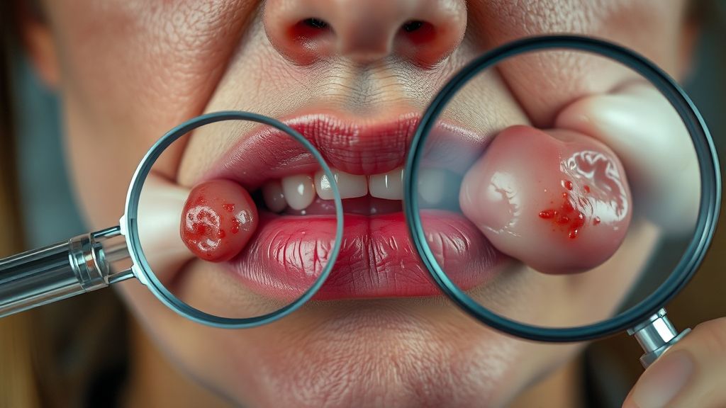 입술 수포 vs 구내염, 뭐가 다를까? (realistic 스타일)